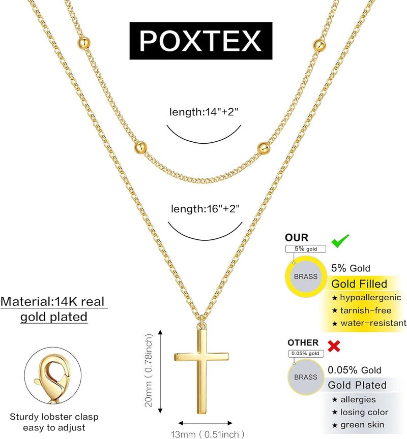 Poxtex Cross Necklace for Women Girls, Dainty 14K Gold Silver Plated Cross Choker Pendant Jewelry Non Tarnish Waterproof Trendy Cute Simple Small Necklace Easter Christian Baptism Religious Faith Jewelry Gifts - Image 2